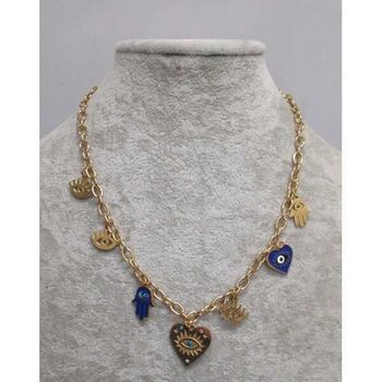 Collier acier oeil coeur main breloques acier