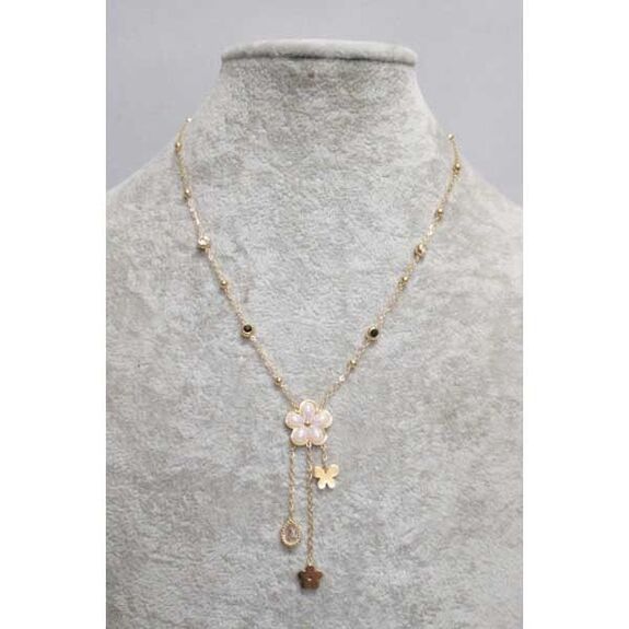 steel pearl flower necklace