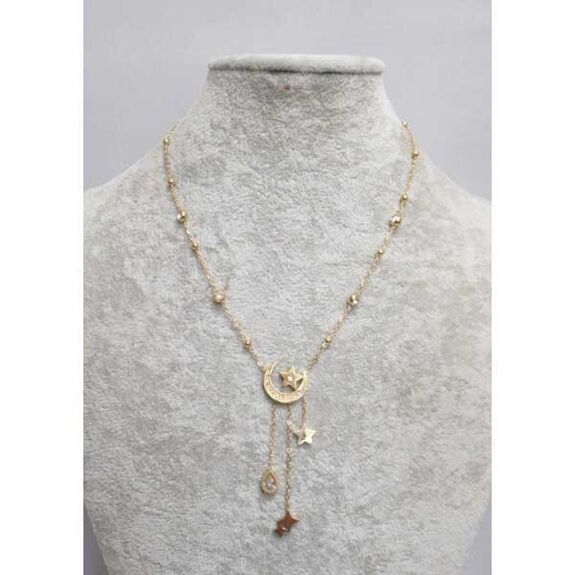 Steel crescent moon and star pendant