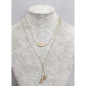 collier long double chaine plume strass en acier