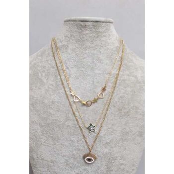 Steel jewelry pendant with eye, star, heart, and triple chain