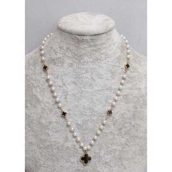 pearl jewelry black clover pendant steel