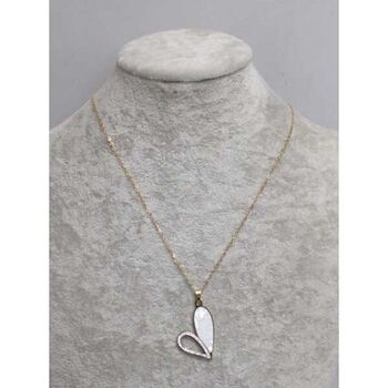 Heart necklace jewelry, mother-of-pearl, rhinestones, gold-plated steel