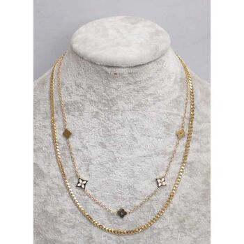 collier double chaîne fleur nacre acier