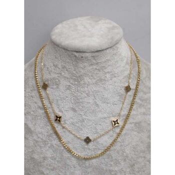 collier double chaîne fleur email noir en acier