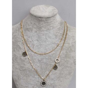 bijoux collier double breloques cristal arbre de vie en acier dore