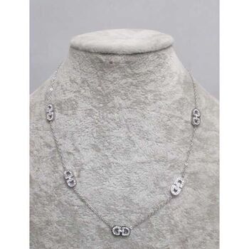 double ring necklace with rhinestones in stainless steel