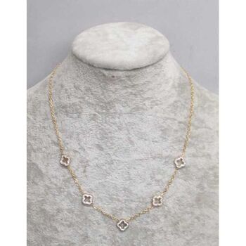 hollow clover necklace with rhinestones, gold-plated steel
