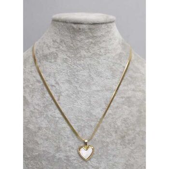 pendentif acier fin coeur nacre sur chaine plate