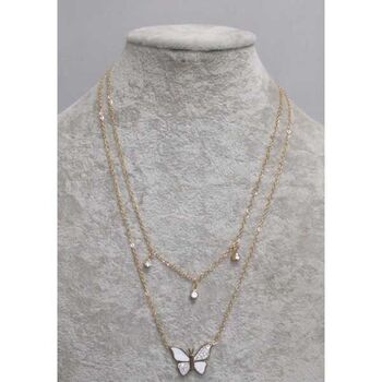 bijoux double chaine pendentif papillon en envol en acier