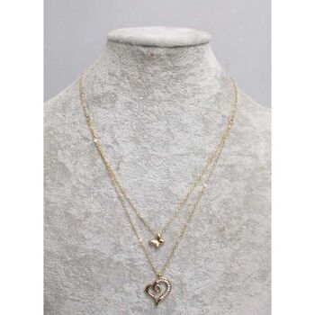 bijoux double pendentif coeur et papillon en acier