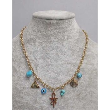 bijoux collier oeil amulette pyramide acier doré