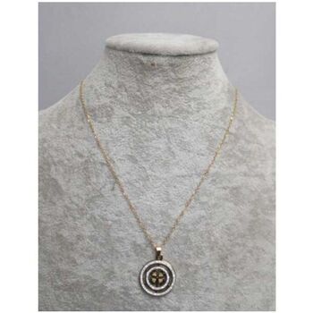 chaine avec pendentif trèfle cercle strass acier doré