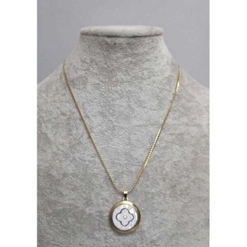 bijoux collier chaine maille rond nacre trefle en acier