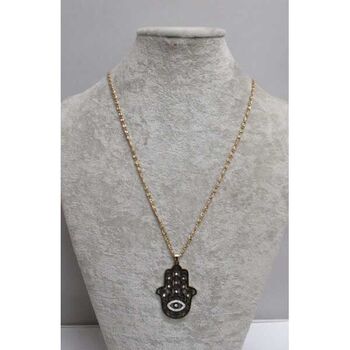 bijoux longue chaine main Fatma oeil strass acier doré inoxydable