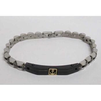 bijoux homme bracelet plaque ancre argent noir
