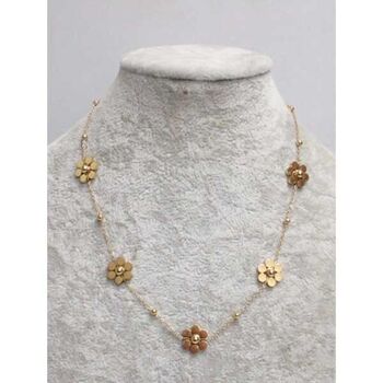 Collier bijoux 5 fleurs acier doré