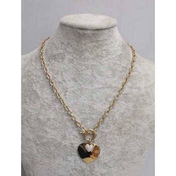 collier bijoux acier coeur fermoir rond et barre