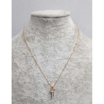 bijoux collier croix double strass en acier dore