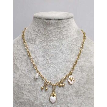 collier acier chaine acier doré grigri coeur nacre