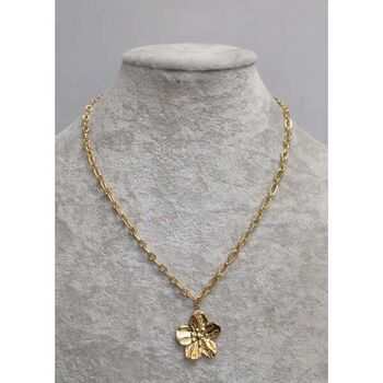 bijoux collier chaine maille fleur acier dore