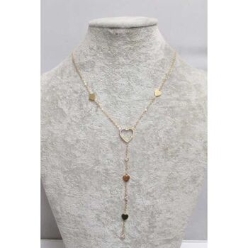 Bijoux chaine Y coeur strass creux acier doré