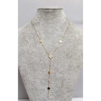 Bijoux chaine Y trefle strass en acier doré