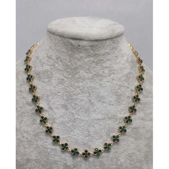 Princess necklace with rhinestones, all green, in stainless steel