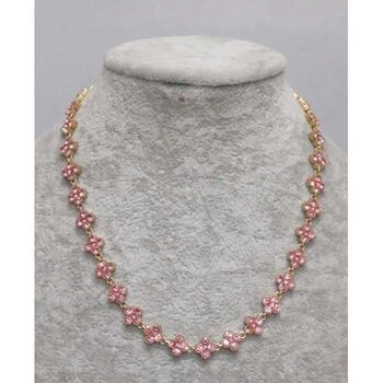 Princess necklace with rhinestones in all pink stainless steel