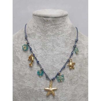 Ocean charm steel necklace on blue wire