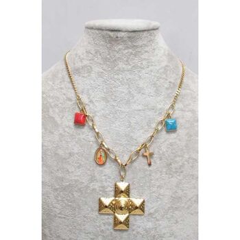 bijoux collier croix et pierre acier doré