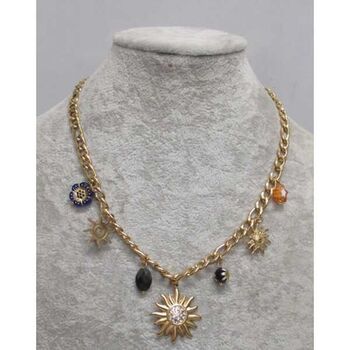 gold-plated steel sun and flower necklace