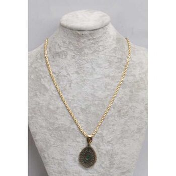 bijoux longue chaine acier goutte mandala cristal vert