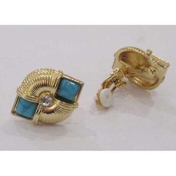 gold turquoise diamond clip-on jewelry