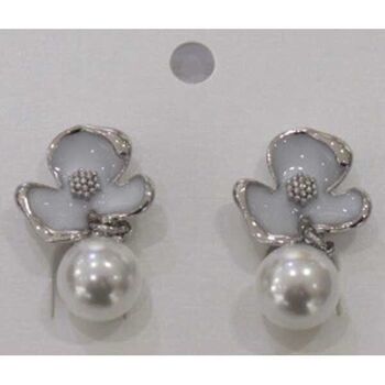 Boucles oreilles fleur email perle strass à clip
