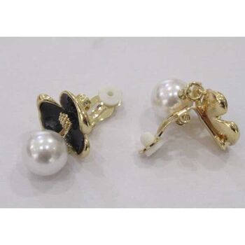 strass dore à pince  fleur perle oreille