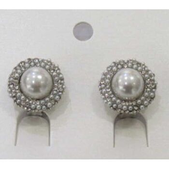 boucles d'oreilles rondes strass à pince grosse perle centre