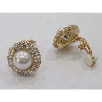 boucles d'oreilles perle à pince entourée petit strass