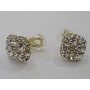 square gold rhinestone clip-on earring