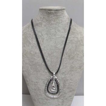 Collier long noir argente cristal