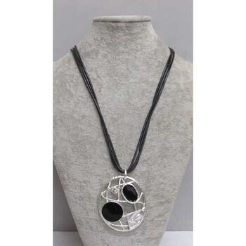 sautoir bijoux collier email noir argenté