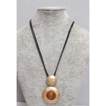 bijoux long collier pendentif doré résine