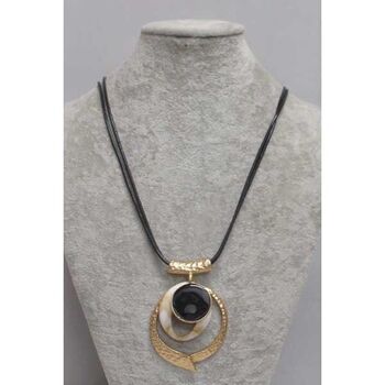 Bijoux long pendentif noir email résine doré