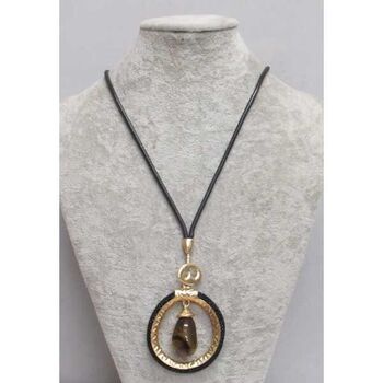 bijoux long cercle doré strass noir et goutte résine