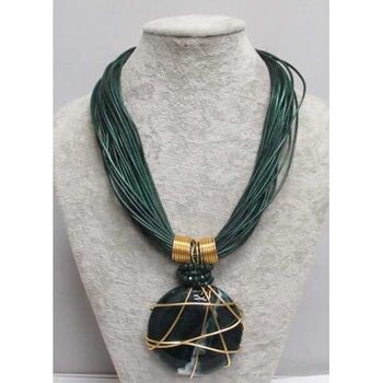 necklace with thread and green pebble pendant
