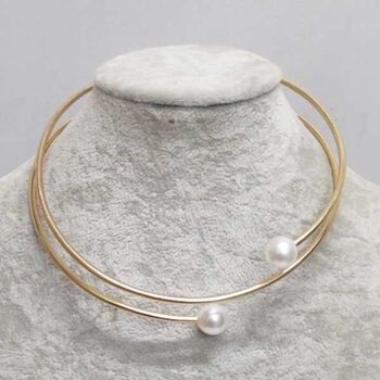 Gold beaded hoop necklace