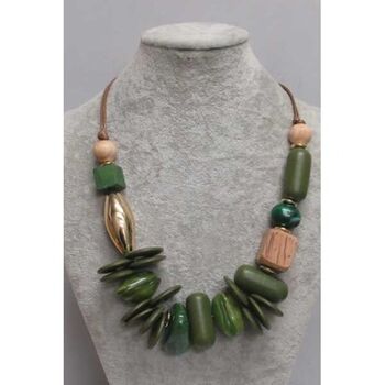 Bijoux Collier court rondelles bois et résine