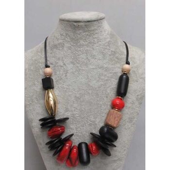Red resin and wood jewelry with adjustable cord