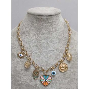 bijoux collier coeur oeil main boules breloques en acier doré