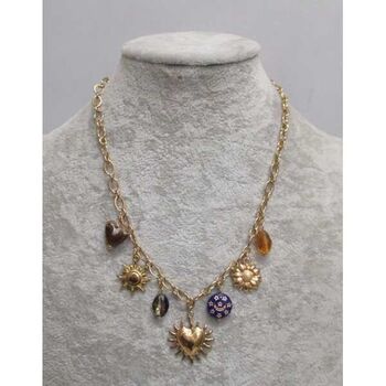 bijoux collier pendentif coeur soleil et fleurs acier inox